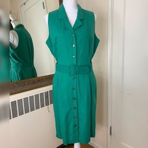 Patrick button down green tank midi dress w/ belt